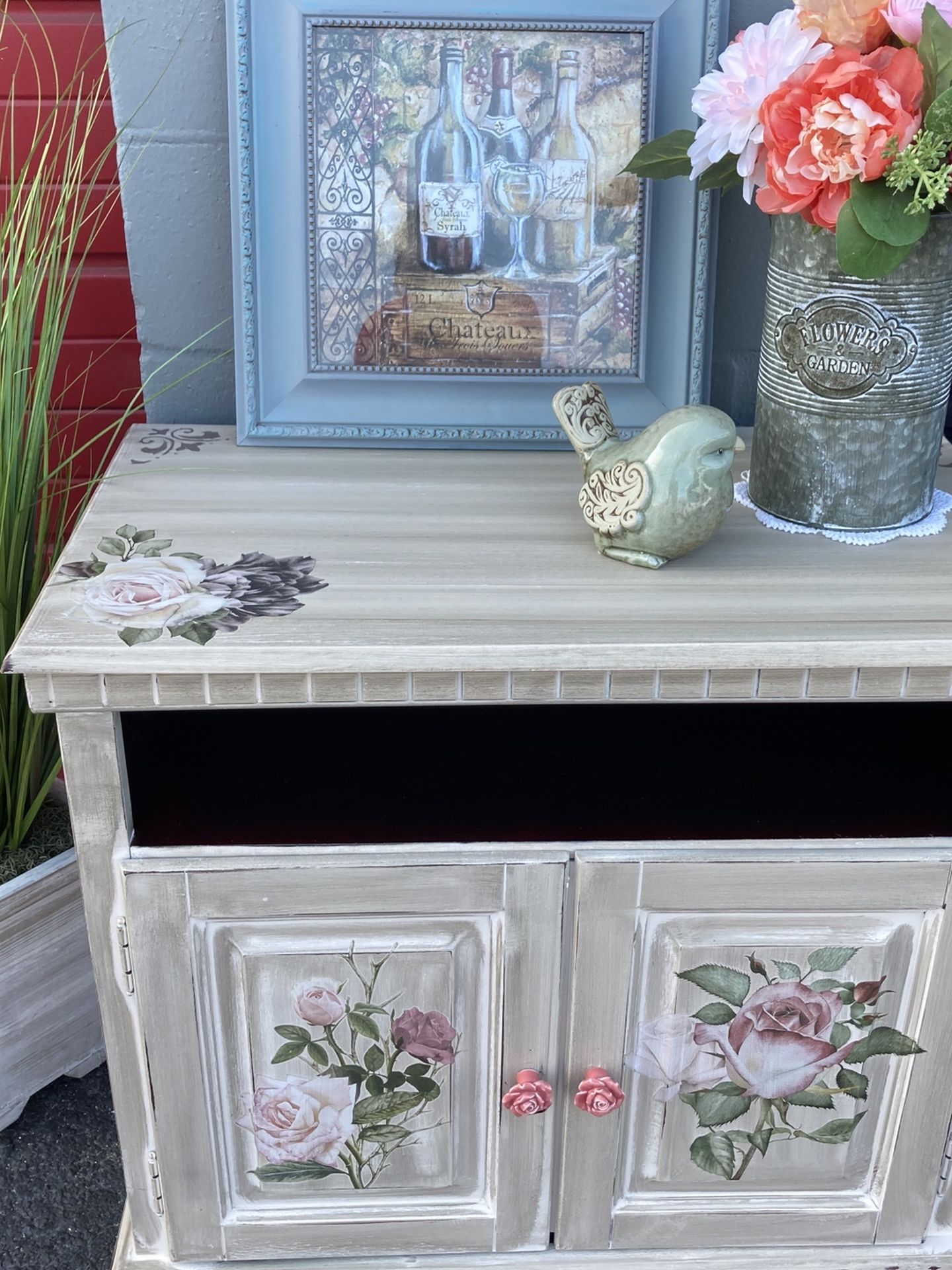 Shabby Floral Side Cabinet Tv Or Microwave Stand