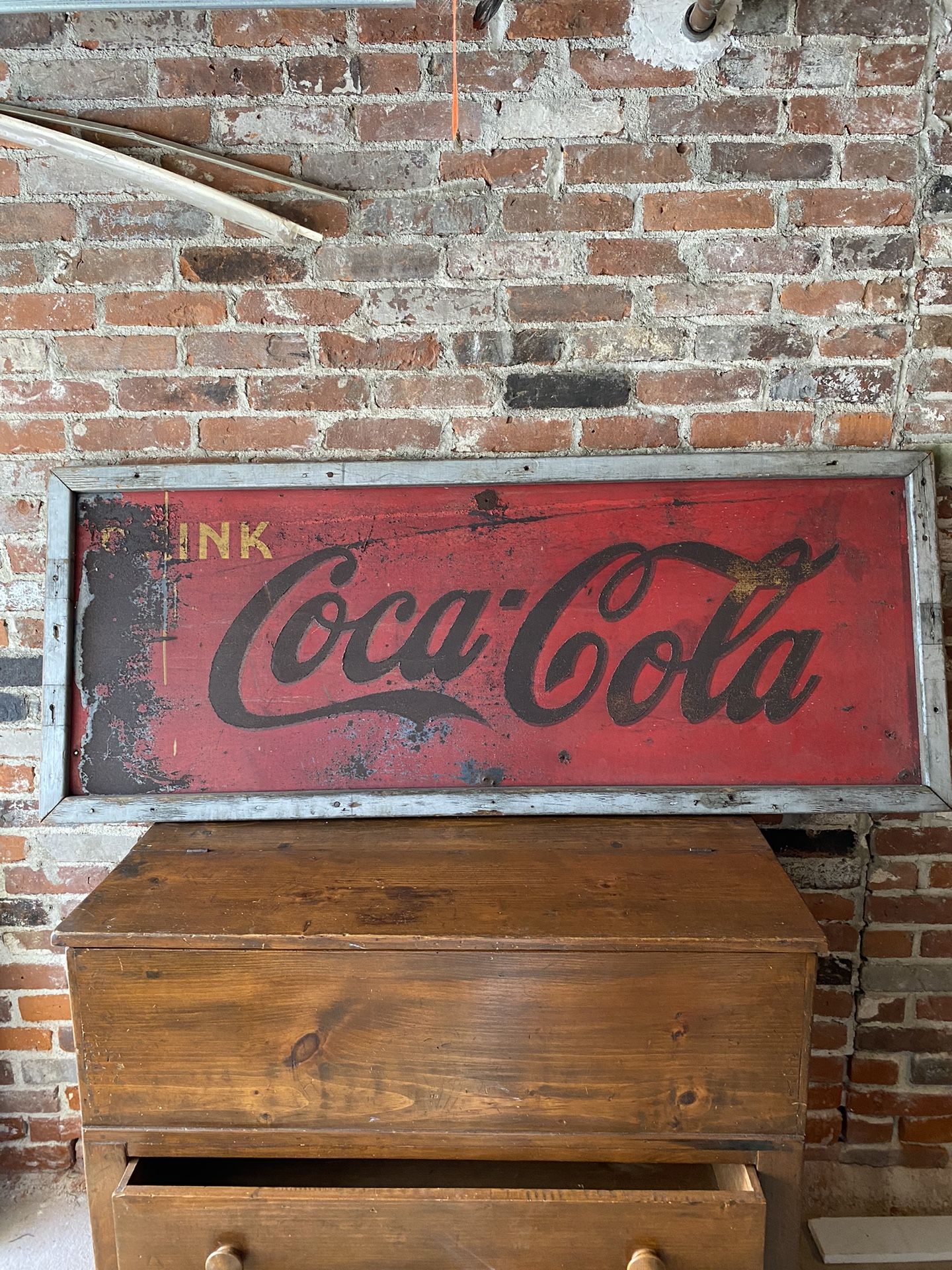 ANTIQUE TIN Coke Sign "DRINK COCA-COLA" 59 1/2 inches x 24 in