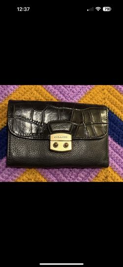 Coach Black Envelope Crocodile & Pebble Leather Wallet Classic Designer
