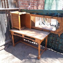 Wood Furniture Desk And Mirrored Coat Rack Shelf Storage Bin
