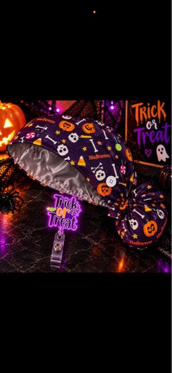 Halloween Scrub Cap with Badge Reel
