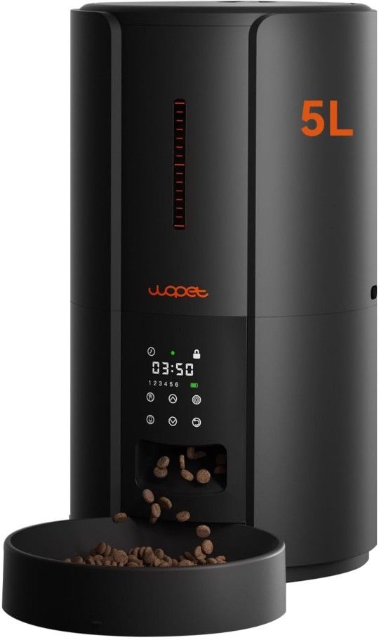 WOPET Automatic Cat Feeder, 5L Dry Food Dispenser, Timed Feeder 6 Meals Daily With Portion Control, 10s Voice Recording, Backup Power