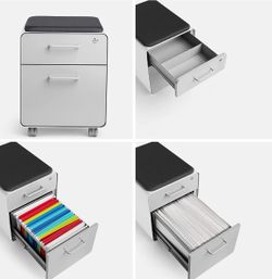 Poppin 3-Drawer Mobile File Cabinet with Cushion
