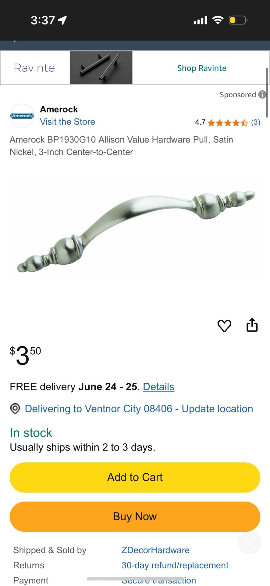 Amerock Allison BP1930-G10 Cabinet Pull - Satin Nickel, Modern Handle For Drawers & Doors