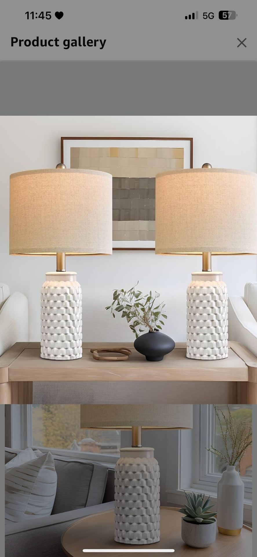 20.5" Ceramic Table Lamps Set of 2 - Modern Farmhouse & Boho Style, Bedside Nightstand Lamps for Bedroom, Living Room End Table Lamps, Small Desk Lamp