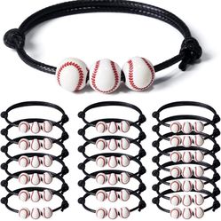 Party Favors 20 Pack Adjustable Baseball Favor Inspirational Bracelets, Sport Theme Charm Bracelets For Kids, Adult