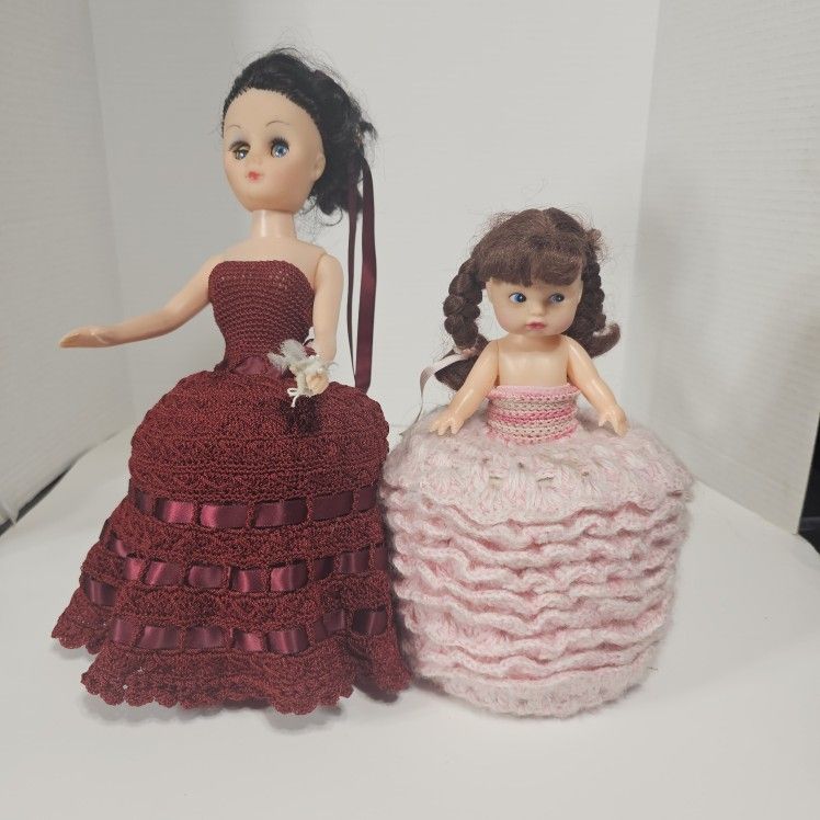 2Vintage 50's Handmade Toilet Paper Roll Covers 1 Pink girl, 1 Red Quincenera
