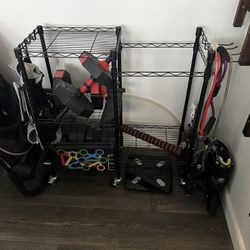 Home Gym Equipment Rack + Equipment 