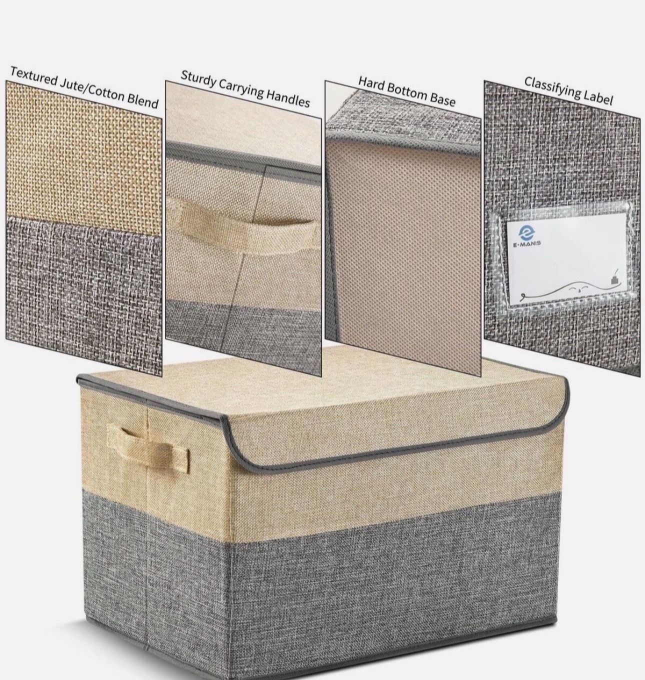 3Pcs Large Storage Bin w/ Lids Foldable Storage Box for Toys Clothes & Book Grey 15.7 x 11 x 9.84 inch