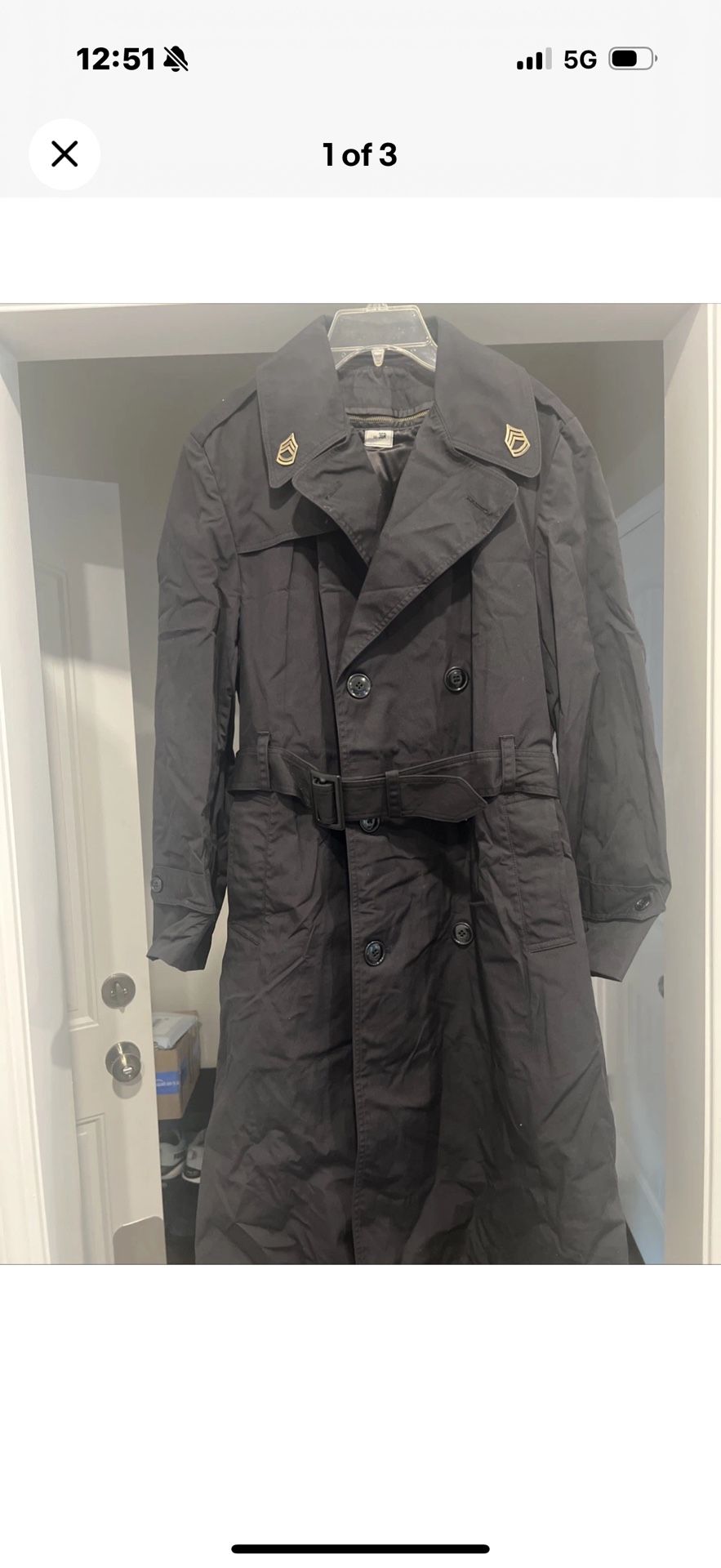 US ARMY MILITARY ISSUE COAT ALL WEATHER BLACK TRENCH MENS JACKET Size 36R