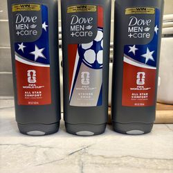 New Dove Men+Care body and face wash: All Star Comfort OR Striker Swag. Each bottle is 18 fl oz.