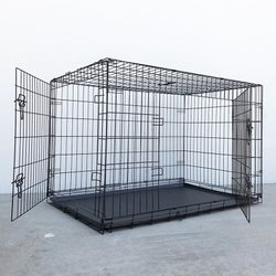 (NEW) $75 Folding 48” Dog Cage 2-Door Pet Crate Kennel w/ Tray 48”x29”x32” 