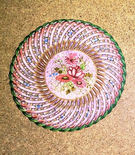 Vintage Goodfriend Spain Majolica Latticed Rope Weave Plate Floral Wall Décor