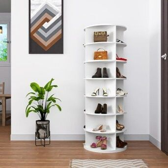 Tier Rotating Shoe Rack Tower 360 Spinning Vertical Handbag Closet WHITE [NEW] **Assembly Req** 