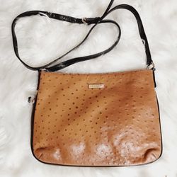 Kate Spade NY Elyse Brown Ostrich Leather Expandable Crossbody Bag