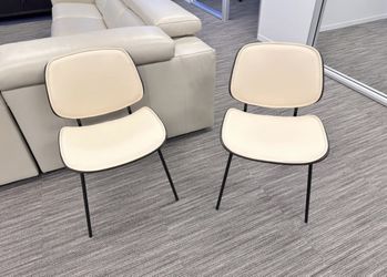 NEW LumiSource Industrial Lombardi Chairs in Cream & Walnut (Orig Retail 260+) New without box