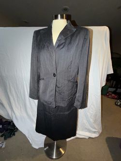 Kasper Dark Gray Textured Pinstripe Blazer & Skirt Set – Professional Business Suit Size 12