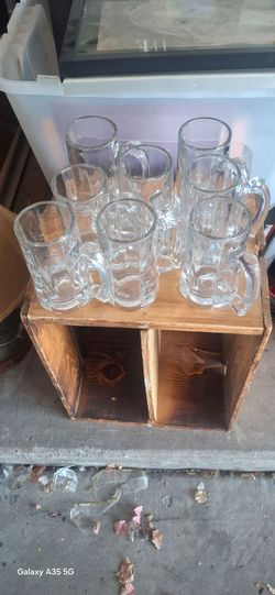 Set of 8 Clear Glass Beer Mugs