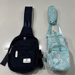 Set Of 2 Black and Blue Floral Crossbody Bags.