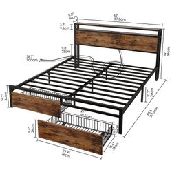 Queen Size Metal Bedframe With Drawers