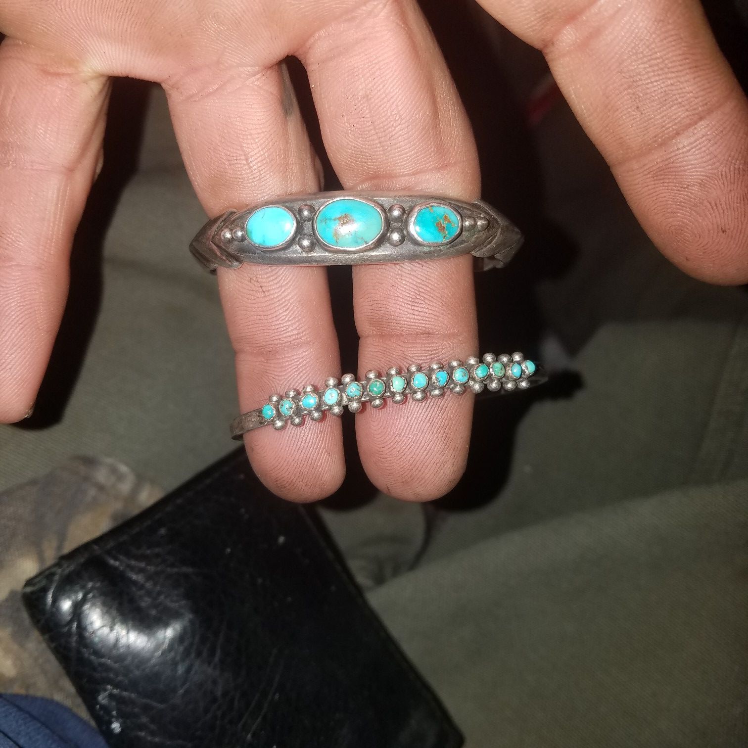 Turquoise and silver Navajo bracelets