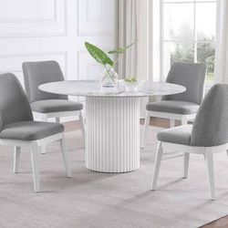 Beautiful Five Piece Round Dining Set in White and Grey or Beige! Lowest Prices Ever! 