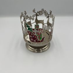 Bath & Body Works 3 Wick Candle Holder 2021 Red Santa Sleigh & Reindeer Pedestal