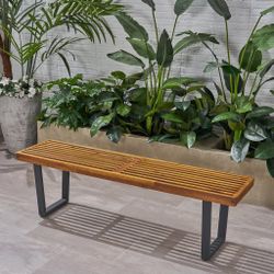 Outdoor Wood Bench With Iron Legs