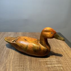 Vintage Hand Carved Solid Wood Duck Decoy, Gold beak Glass Eyes Medium Size
