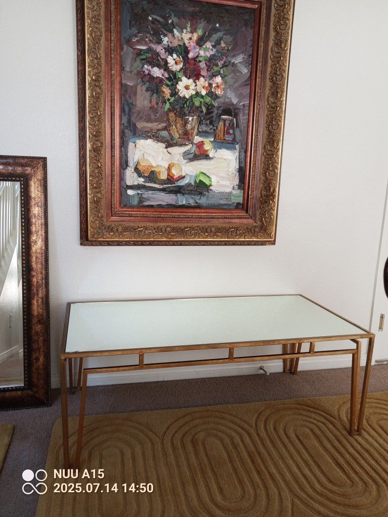 Won't Last Long! 4'x2' Beautiful Heavy Sturdy Mirrored Gold Coffee Table, QUALITY, Has 2 Imperfections,On Edges, See Pics