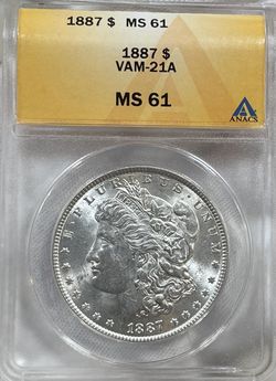 1887 SILVER MORGAN MS61 ANACS VAM-21A