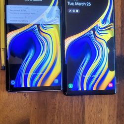 
14)2-GALAXY NOTE 9's. BOTH ARE WIFI DEVICES ONLY. THE 1 ON THE LEFT ONLY WORKS WITH THE STYLUS AND THE 1 ON THE RIGHT HAS 100% TOUCH FUNCTION. BOTH A