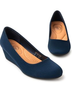 Navy Blue Suede Wedge Pumps