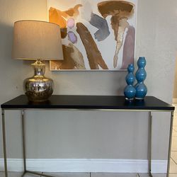 Console Table, Wall Art, Table Lamp And Vases 
