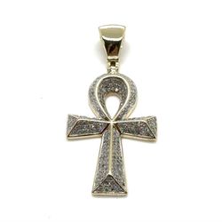 Ankn Cross Gold Diamond Solitaire Pendant 9.9G 10K YG EPJ025284