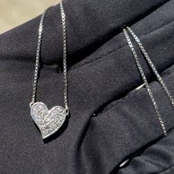 Jewelry 18k white gold natural diamonds 0.80CTW. Heart necklace chain 16.00" 1.00mm width