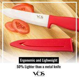 Vos Ceramic Knives with Covers - 3-Piece Knife Set - Ideal Kitchen Knives -  (Red) 