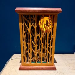Vintage Handcrafted Layered Harvest Moon Wooden Fretwork Accent Lamp Nightlight