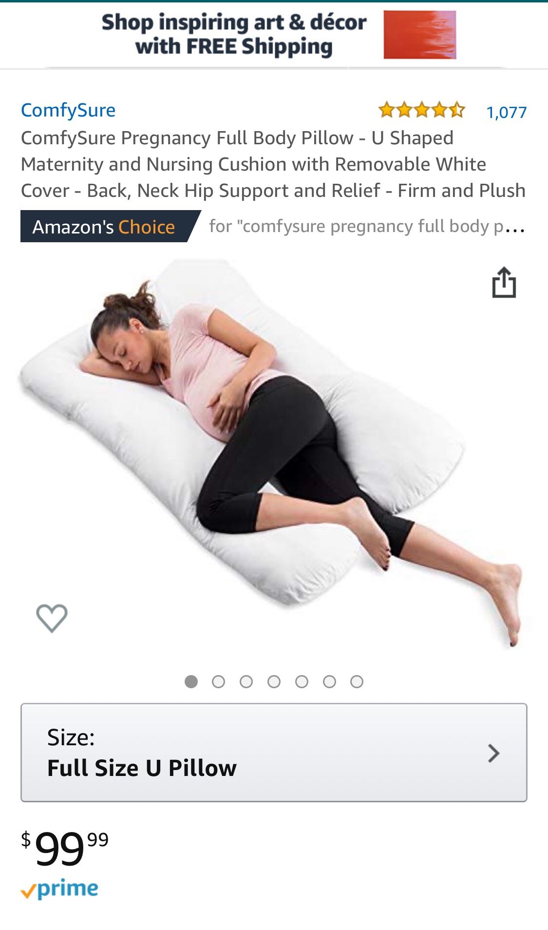 ComfySure Pregnancy Full Body Pillow - U Shaped Maternity and Nursing Cushion with Removable White Cover - Back, Neck Hip Support and Relief - Firm a