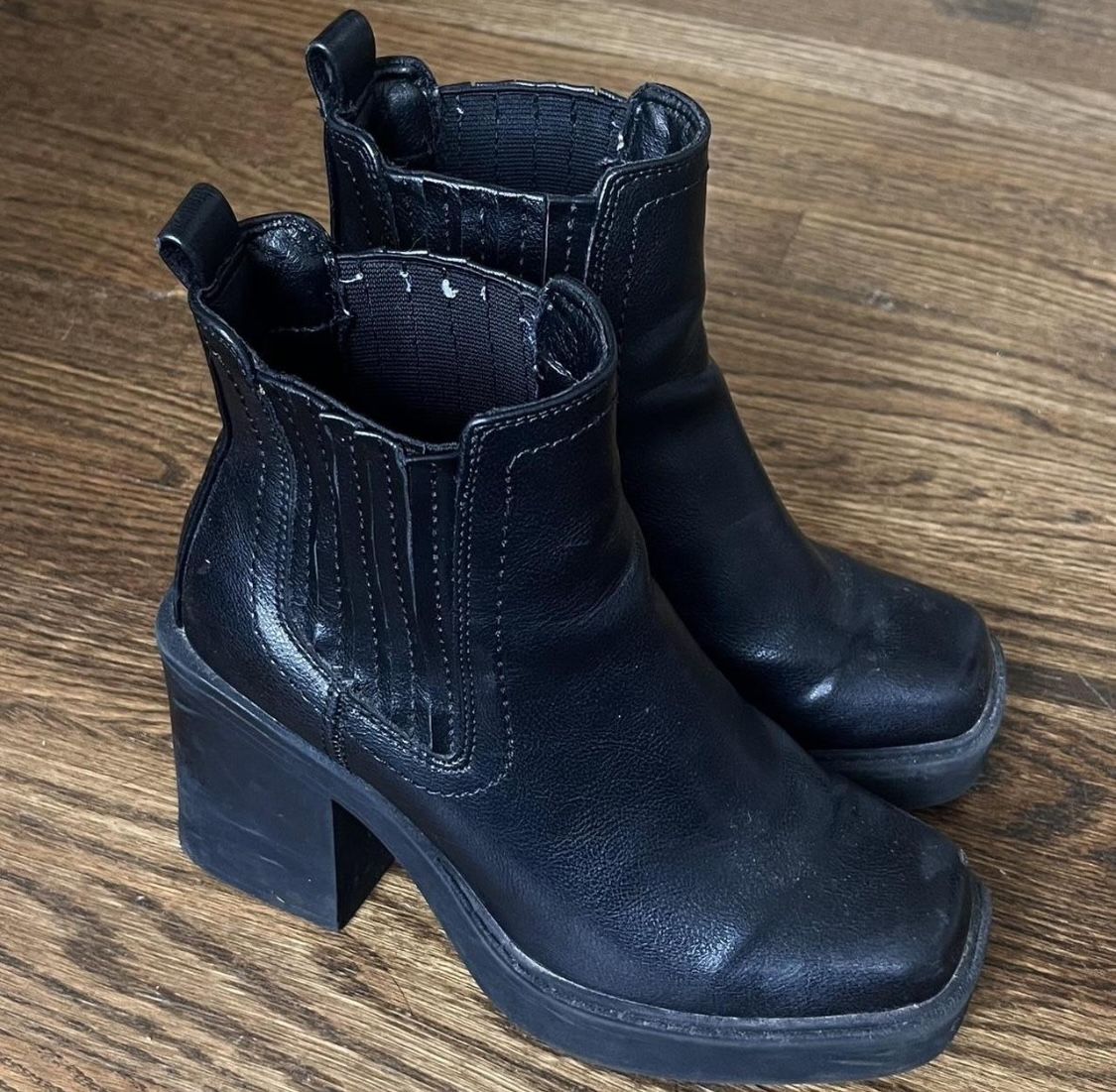 Black Vegan Leather Ankle Boots