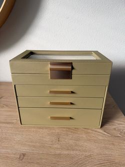 Sage Green 3-Drawer Jewelry Organizer Box with Glass Top