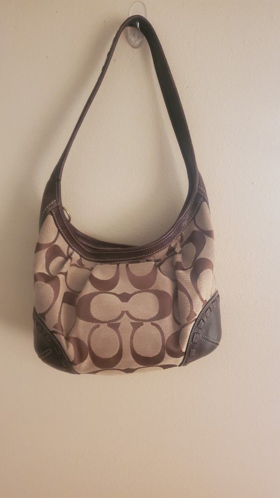 Coach Brown and Tan Signature Shoulder Bag Wallet and Checkbook