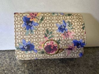 Floral Print Clutch Wallet with Gold Ring Closure