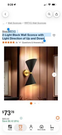 RRTYO 2-Light Black Wall Sconce with Light Direction of Up and Down