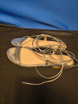 Women's Silver Flat Ankle Strings Sandals by The Drop (Size 12)