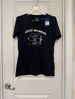 ASICS Black Women's 'Run Club' V-Neck Tee size large