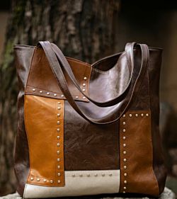 Patchwork  Tote Bag with Studs