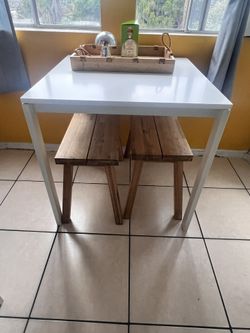 Ikea Dining Table And 2 Wooden Benches