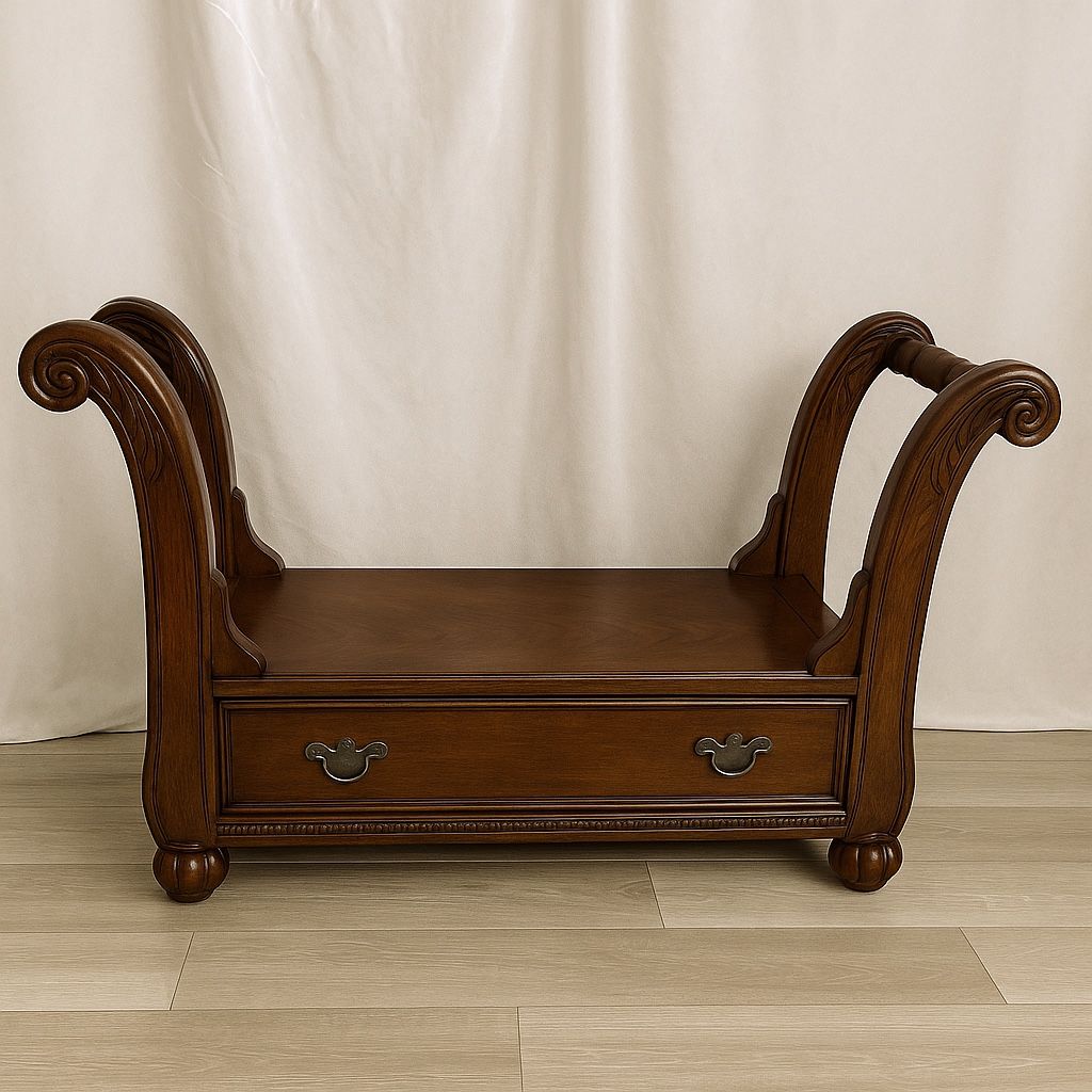Vintage Sleigh-Style Bench with Storage