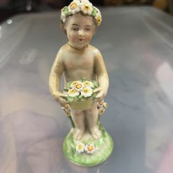 Antique German Porcelain Putto Figurine c.1900 – Anchor Mark – Flower Child